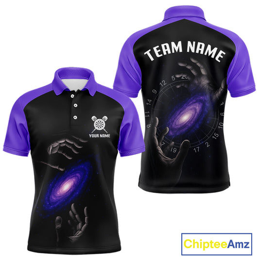 Masterful Hand Galaxy Men's Darts Shirt - Custom Name Cosmic Dartboard Jersey NYN0407