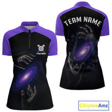 Load image into Gallery viewer, Masterful Hand Galaxy Wiomen's Darts Shirt - Custom Name Cosmic Dartboard Jersey NYN0407