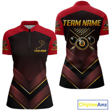Load image into Gallery viewer, Custom Red Billiard Polo &amp; Quarter-Zip Jerseys For Women Gold 8 Ball Pool Team Jersey NYN2314