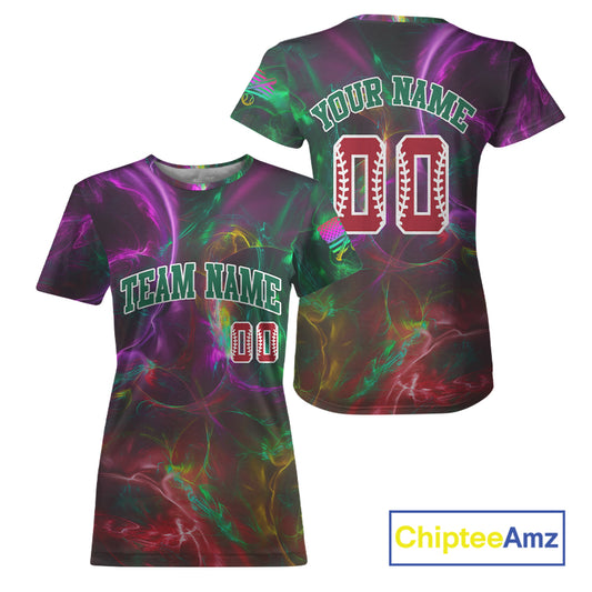 Custom Colorful Women's Baseball T-Shirt Personalized Lightning Baseball Shirt For Fans NYN0893