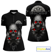 Load image into Gallery viewer, Custom Black And Red Skulls Silver Dartboard Darts Shirt For Women Outfit Dart 1/4-Zip Jerseys NYN0897