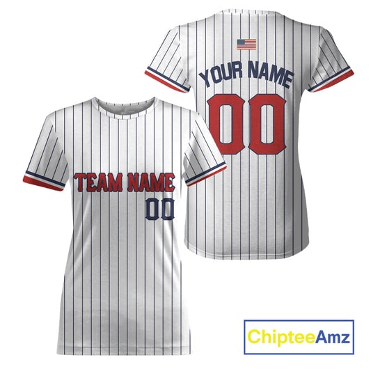 Classic Patriotic Baseball T-Shirt For Women Personalized US Flag Pinstripe Baseball Team NYN0898
