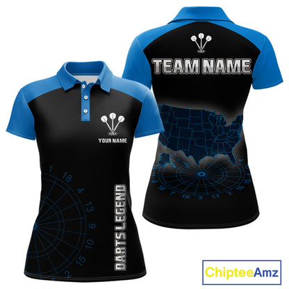 Navy Lightning US Map Dartboard Women's Darts Shirt - Custom Name For Dart Players NYN0415