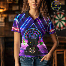 Load image into Gallery viewer, Dark Cat &amp; Neon Electric Women's Darts Shirt - Custom Name For Dart Players NYN0416