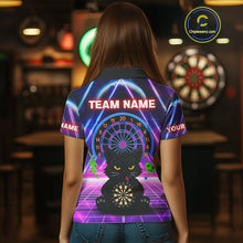 Load image into Gallery viewer, Dark Cat &amp; Neon Electric Women's Darts Shirt - Custom Name For Dart Players NYN0416