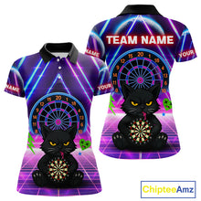 Load image into Gallery viewer, Dark Cat &amp; Neon Electric Women's Darts Shirt - Custom Name For Dart Players NYN0416