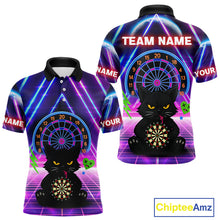 Load image into Gallery viewer, Dark Cat &amp; Neon Electric Men's Darts Shirt - Custom Name For Dart Players NYN0416