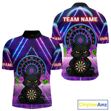 Load image into Gallery viewer, Dark Cat &amp; Neon Electric Men's Darts Shirt - Custom Name For Dart Players NYN0416