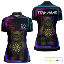 Load image into Gallery viewer, Lightning Cat Tech Neon Dartboard Women's Darts Shirt - Custom Name For Darts Jersey NYN0429