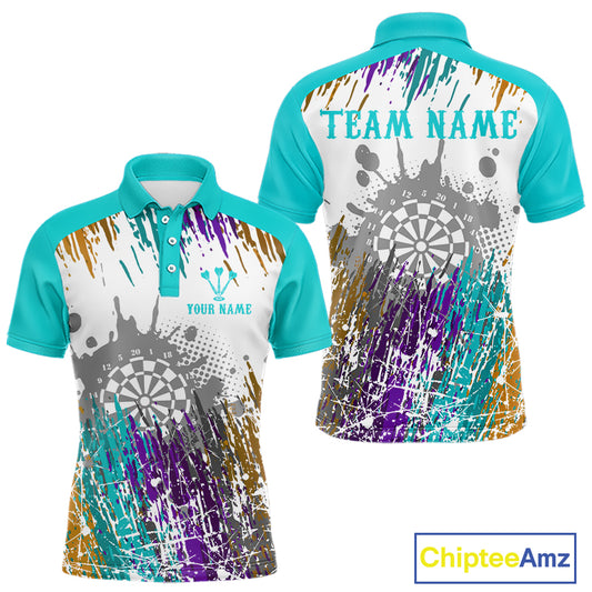 Dartboard Colorful Splashed Men's Darts Shirt - Custom Name For Players | Opt2 - Turquoise NYN0684