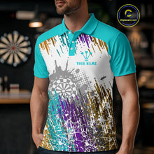 Load image into Gallery viewer, Dartboard Colorful Splashed Men's Darts Shirt - Custom Name For Players | Opt2 - Turquoise NYN0684