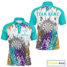 Load image into Gallery viewer, Dartboard Colorful Splashed Men's Darts Shirt - Custom Name For Players | Opt2 - Turquoise NYN0684