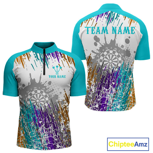 Dartboard Colorful Splashed Men's Darts Shirt - Custom Name For Players | Opt2 - Turquoise NYN0684