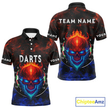 Load image into Gallery viewer, Flame Skull Dartboard Men's Darts Polo Shirt - Custom Name For Players NYN0745