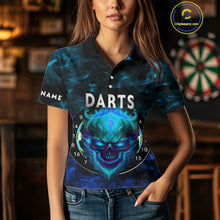 Load image into Gallery viewer, Flame Skull Dartboard Women's Darts Polo Shirt - Custom Name For Players NYN0746
