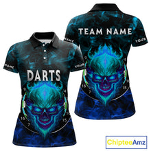 Load image into Gallery viewer, Flame Skull Dartboard Women's Darts Polo Shirt - Custom Name For Players NYN0746