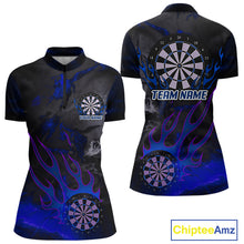 Load image into Gallery viewer, Flaming Dartboard Grunge Custom Blue Dart 1/4-Zip Shirts For Women, Dart Team Jerseys NYN0795