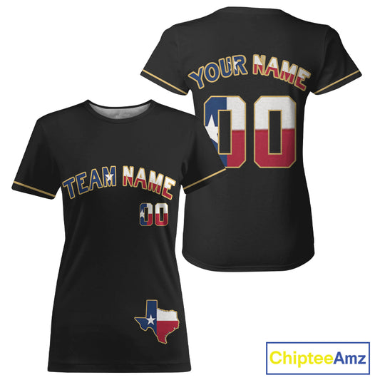 Custom Texas Flag Patriotic Baseball T-Shirt For Women Youth Baseball Patriotic Shirt NYN0890
