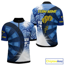 Load image into Gallery viewer, Blue Dartboard &amp; Yellow Dart Arrows Men's Dart Shirt - Custom Name For Darts Jersey NYN0444