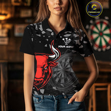 Load image into Gallery viewer, Bull &amp; Dartboard Custom Grunge Women's Darts Polo Shirt  - Red Darts Team Jersey NYN0716