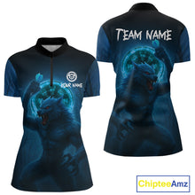 Load image into Gallery viewer, Women's Custom Dart Shirt With Blue Wolf, Red Eyes And Lightning Dartboard NYN0251