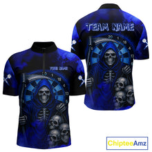 Load image into Gallery viewer, Grim Reaper With Skulls Navy Smoke Men's Darts Team Shirt - Custom Name For Players NYN0501