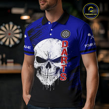 Load image into Gallery viewer, Blue Black Wings Darts And Skull Men's Darts Team Shirt - Custom Name For Players NYN0505