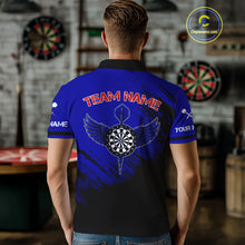 Load image into Gallery viewer, Blue Black Wings Darts And Skull Men's Darts Team Shirt - Custom Name For Players NYN0505