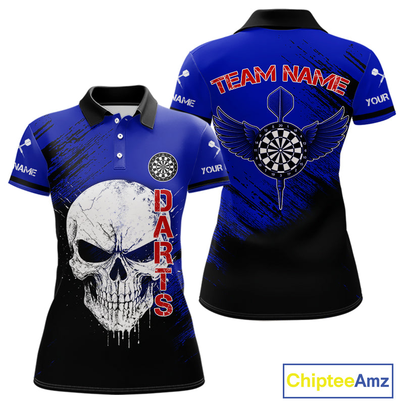 Blue Black Wings Darts And Skull Women's Darts Team Shirt - Custom Name For Players NYN0505