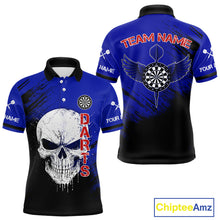 Load image into Gallery viewer, Blue Black Wings Darts And Skull Men's Darts Team Shirt - Custom Name For Players NYN0505
