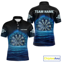 Load image into Gallery viewer, Men’s Personalized Darts Shirts With Navy Ocean, Stars Sky And Glowing Dartboard NYN0259