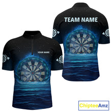 Load image into Gallery viewer, Men’s Personalized Darts Shirts With Navy Ocean, Stars Sky And Glowing Dartboard NYN0259