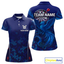 Load image into Gallery viewer, Women's Custom Darts Shirt With Cobalt Phoenix Camouflage Pattern And Dartboard NYN0263