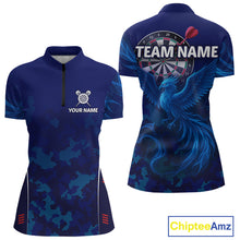 Load image into Gallery viewer, Women's Custom Darts Shirt With Cobalt Phoenix Camouflage Pattern And Dartboard NYN0263