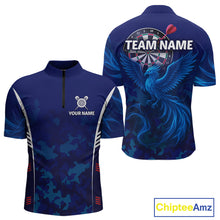 Load image into Gallery viewer, Men's Custom Darts Shirt With Cobalt Phoenix Camouflage Pattern And Dartboard NYN0263