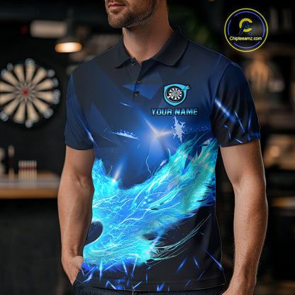 Blue-Lightning Eagle Dartboard Men's Darts Polo Shirt Custom Name For Darts Jersey NYN0735