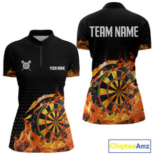 Load image into Gallery viewer, Women's Custom Darts Shirt With Cracked Flame Dartboard And Halftone Pattern NYN0270