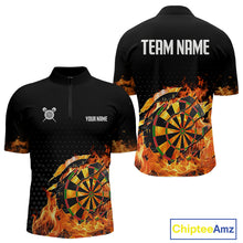 Load image into Gallery viewer, Men's Custom Darts Shirt With Cracked Flame Dartboard And Halftone Pattern NYN0270