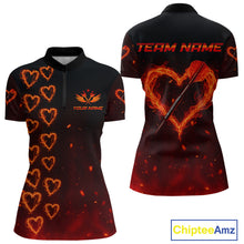 Load image into Gallery viewer, Flame Heart Dart Arrow Women's Darts Shirt Quarter-Zip Jersey Custom Name For Players NYN0737