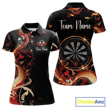 Load image into Gallery viewer, Women's Custom Darts Shirt With Fiery Butterfly Drift Flowers &amp; Golden Dartboards NYN0288