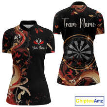 Load image into Gallery viewer, Women's Custom Darts Shirt With Fiery Butterfly Drift Flowers &amp; Golden Dartboards NYN0288
