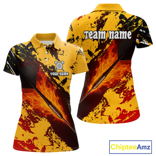 Women's Custom Darts Shirt With Flame Dart Arrows And Black-Yellow Grunge Pattern NYN0290