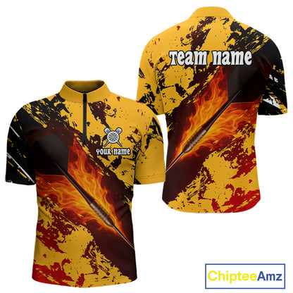 Men's Custom Darts Shirt With Flame Dart Arrows And Black-Yellow Grunge Pattern NYN0290