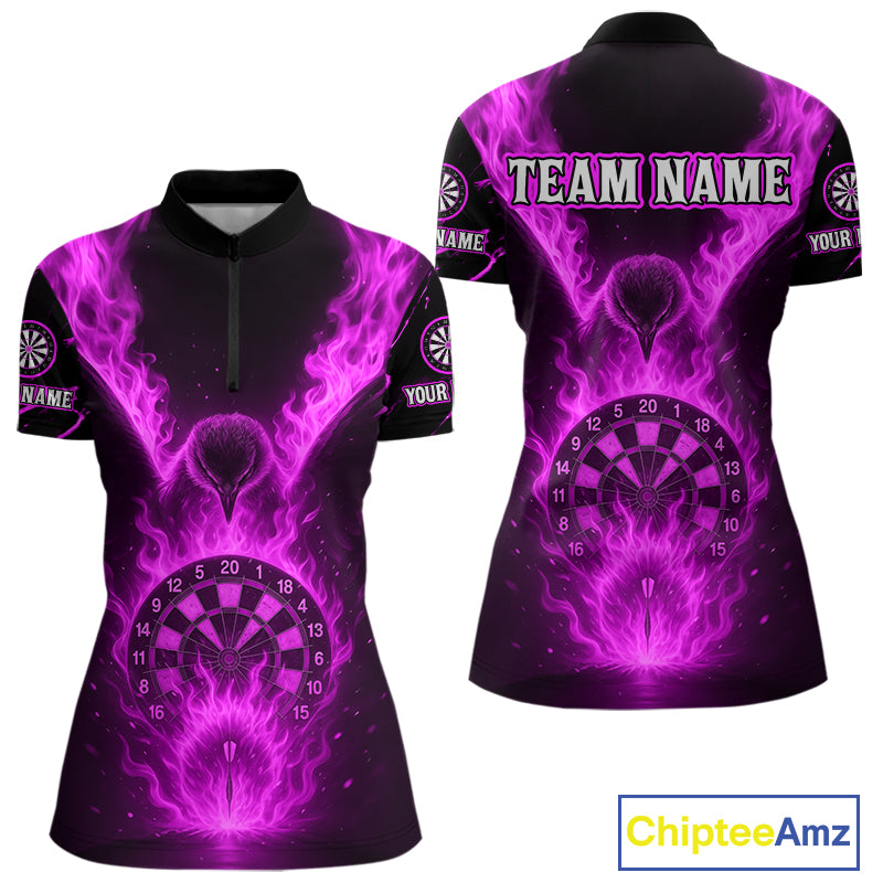 Custom Purple Flames Eagle Dartboard Dart Shirt For Women, Outfits Darts Team Jersey NYN1085