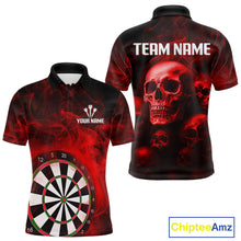 Load image into Gallery viewer, Red Smoke Dartboard &amp; Multi Skulls Men's Darts Shirt - Custom Name For Players NYN0572