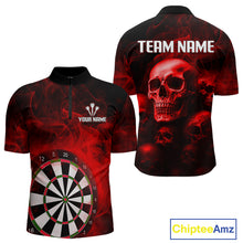 Load image into Gallery viewer, Red Smoke Dartboard &amp; Multi Skulls Men's Darts Shirt - Custom Name For Players NYN0572