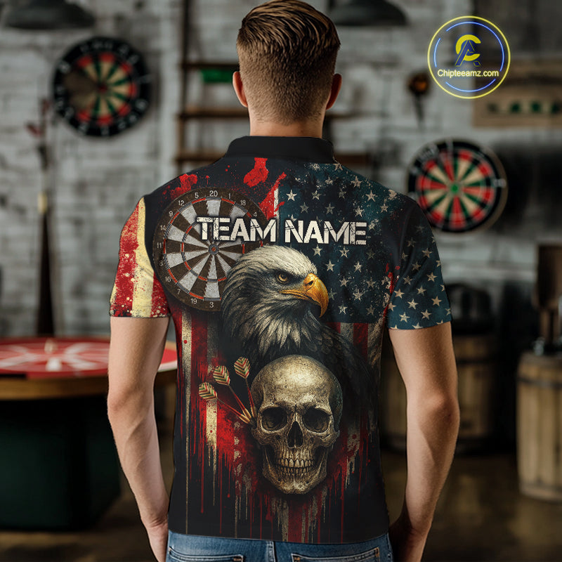 Personalized US Flag & Eagle Grunge Patriotic Darts Shirt For Men, Darts Team Shirt NYN1095