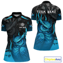 Load image into Gallery viewer, Women’s Darts Shirt With Navy Owl And Grunge Dartboard, Custom Name Option NYN0305