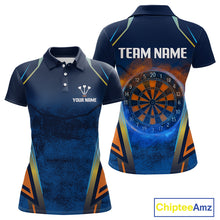 Load image into Gallery viewer, Women’s Custom Darts Team Shirt With Blue Grunge Texture And Fiery Dartboard NYN0312