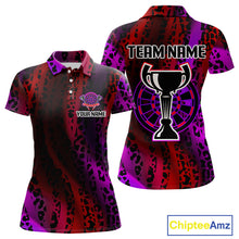 Load image into Gallery viewer, Women's Custom Darts Team Shirt - Wildlife Print With Trophy &amp; Neon Dartboard NYN0322